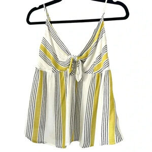 Tie Front Striped Tank Top Yellow